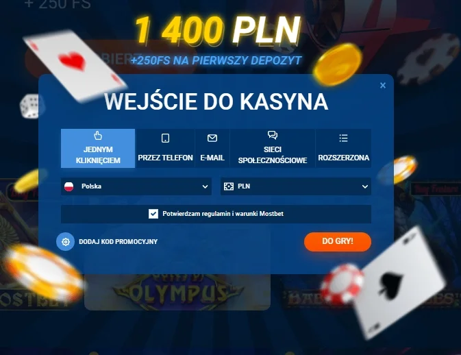 rejestracja w kasyno mostbet